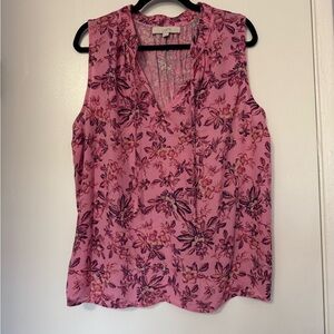 LOFT Pink Floral V-Neck Blouse
